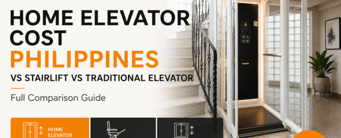 Ascenda featured image comparing home elevator costs in the Philippines with stairlifts and traditional elevators beside a modern staircase